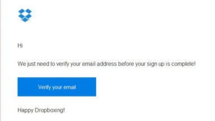 件名「Please verify your email address」というDropboxを装った迷惑メール