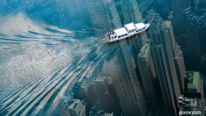 海底都市の上を航行する船～Photoshop Elements