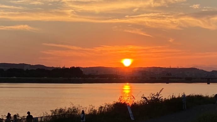 多摩川の夕陽を観に
