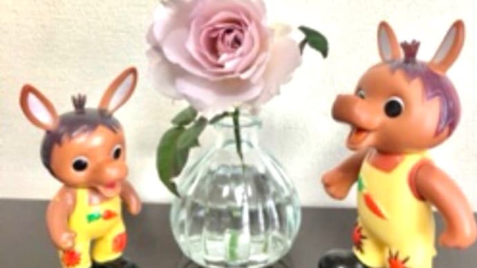 ロバくんの紫色の薔薇を花瓶に飾ったよ