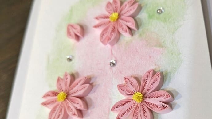 ペーパークイリングの桜と七宝柄のグリーティングカード