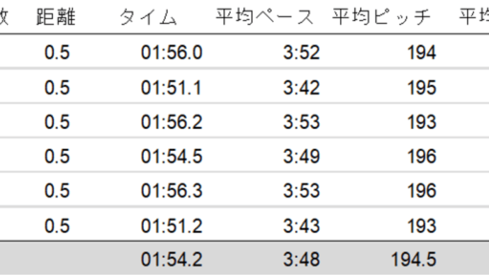 今朝のラン　500m x 6本を含めて20km
