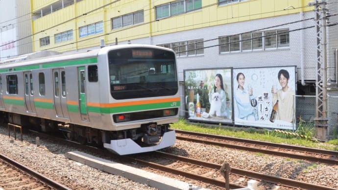 E231系と、「CHOYA、黒霧島」広告看板のコラボ【鶴見駅：横須賀線】2022.6.3