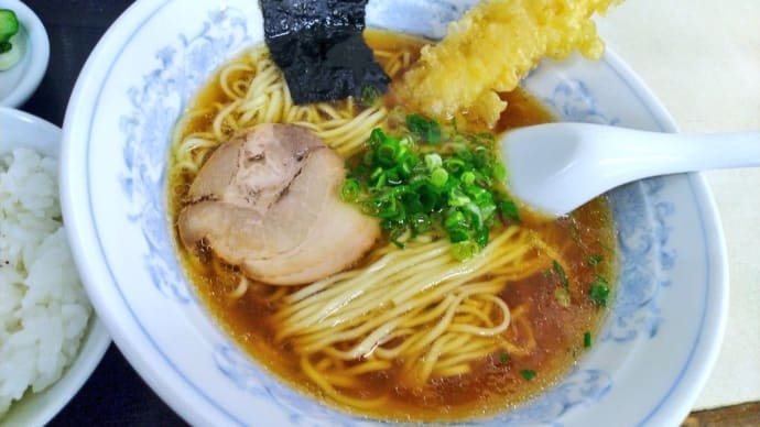 愛知県新城市 長生うどん しょうゆラーメン、えび天