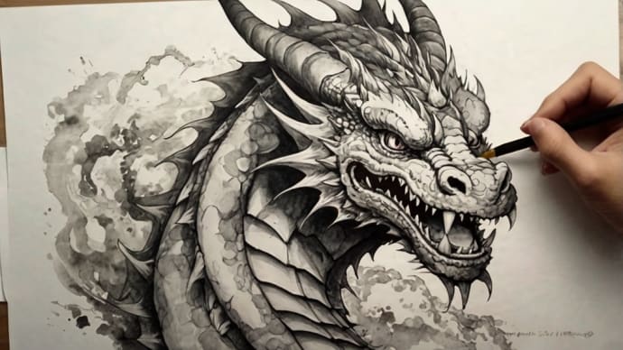 ドラゴン🐉（墨絵）