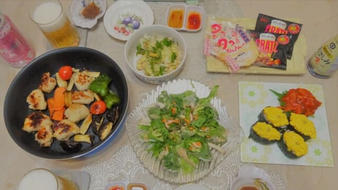 ビヨンドとうふでウニの軍艦巻き風と生春巻きの晩ご飯