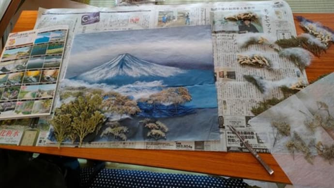 富士山を描きましょう（押し花）