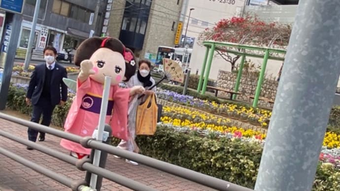 熱海の芸妓マスコット「まめっこ」と初めて遭遇。