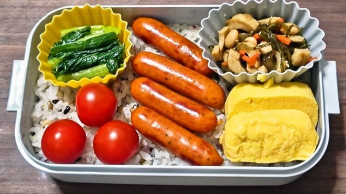 今日の手作り弁当(十六穀ごはんのチョリソー弁当)(2025年6月4日)