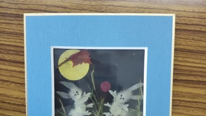 ウサギのお月見(押し花)