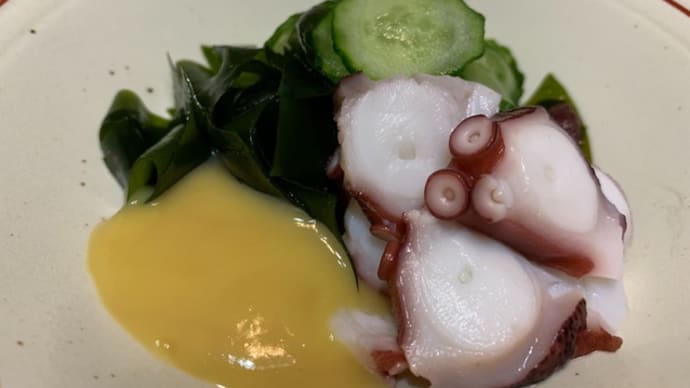 たことワカメときゅうりの酢みそトッピング そして うどんすき