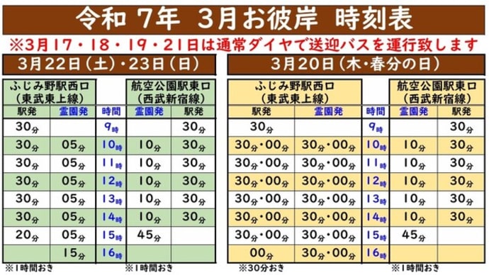 令和7年春彼岸無料送迎バスの御案内