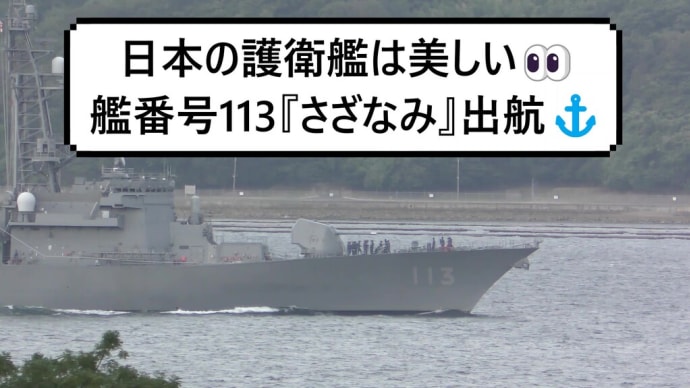 日本の護衛艦は美しい👀艦番号113『さざなみ』出航⚓
