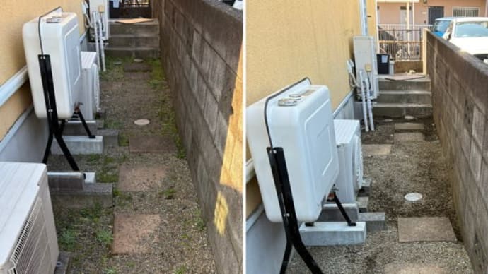 砂利のあるお庭の草むしり作業