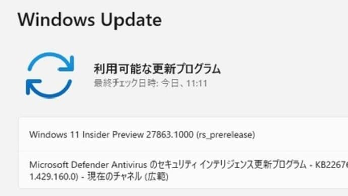 Windows 11 Canary チャンネルに Build 27863.1000 が配信されてきました。