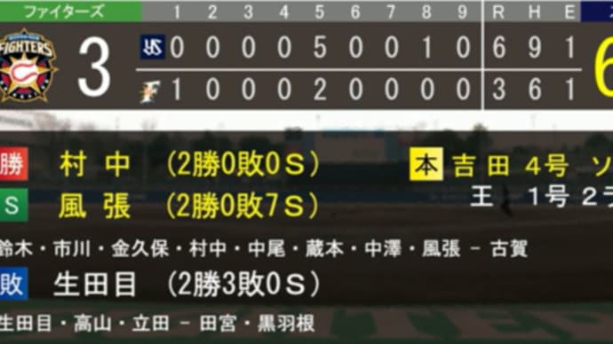 イースタン・日本ハムvsヤクルト 試合結果。(8/1)