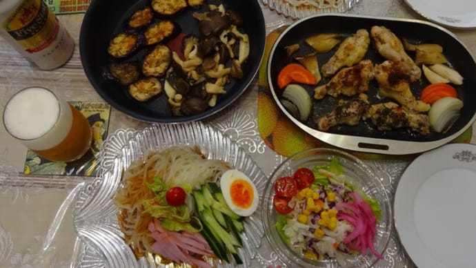 担々冷麺といろいろグリルをサッポロファイブスターで🍻
