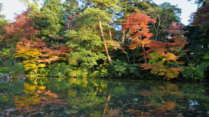 ●兼六園 紅葉(2)瓢池 翠滝 懐石塔 映り込み