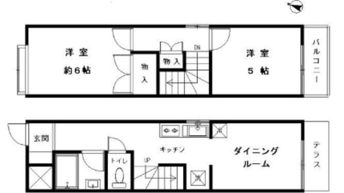 ツインハウス@JR京浜東北線大森駅最寄りの東京都大田区山王1丁目 メゾネットの2DK47.30㎡ 2人暮らし