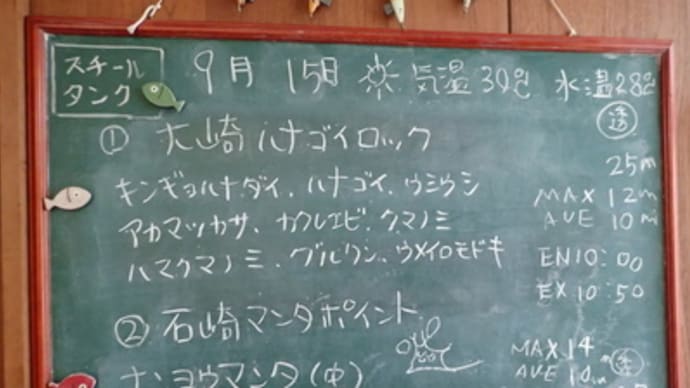 本日のダイビングログ