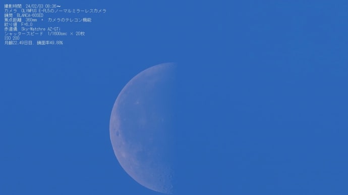 24/02/03 今朝の下弦のお月様、月齢22日目 と 太陽黒点です。
