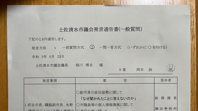 土佐清水市議会令和5年6月会議一般質問。③