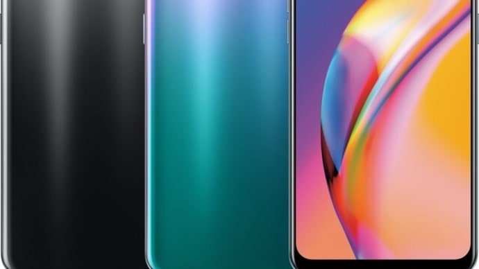 光沢のある背面を備えた携帯電話でのOppoA94のハイエンドデザイン