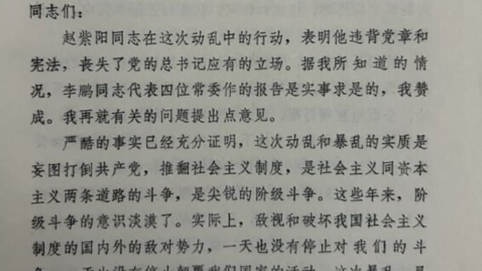 「彭真同志在中共中央政治局扩大会议上的发言」　1　（1989.6.21上午）