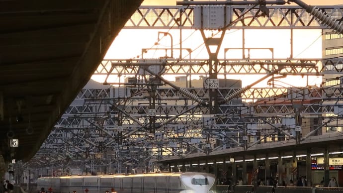 東海道新幹線静岡駅の夕景と車窓から貨物列車を（２０２１年１０月）