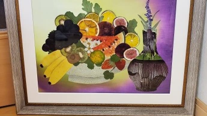 くだものの押し花絵額