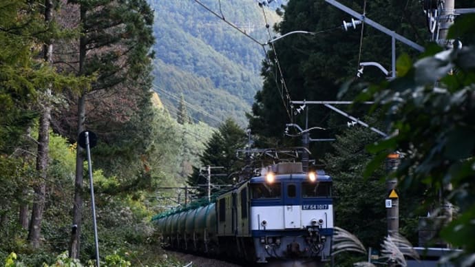 本日の撮影　中央西線貨物　6088ﾚより本日の日付　EF64-1017号機が先頭