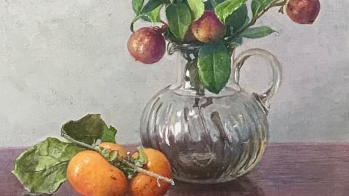 「柿と椿の実」P6号 oil on panel