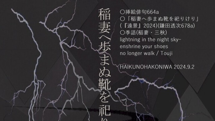 ■挿絵俳句664a「稲妻へ歩まぬ靴を祀りけり」(『遠景』2024)(鎌田透次)
