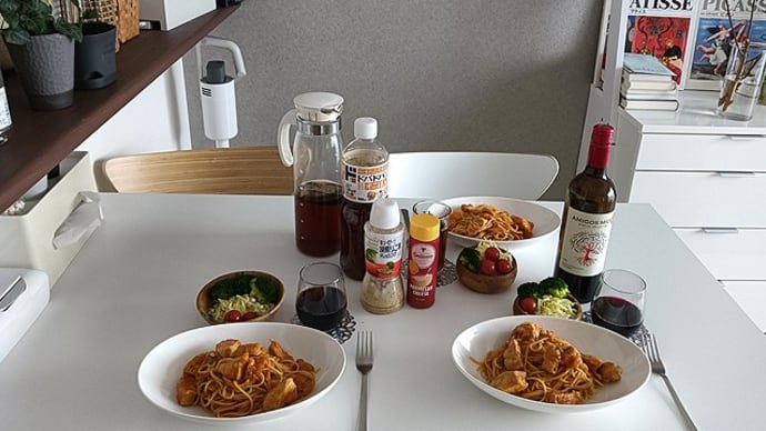 3月15日 鶏むね肉のピリ辛ガーリックパスタ&豚生姜焼き&6割引き駅弁飲酒。