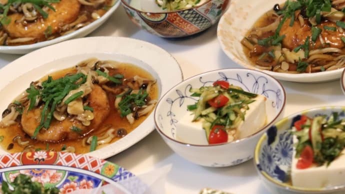 揚げざる豆腐のきのこあんかけ