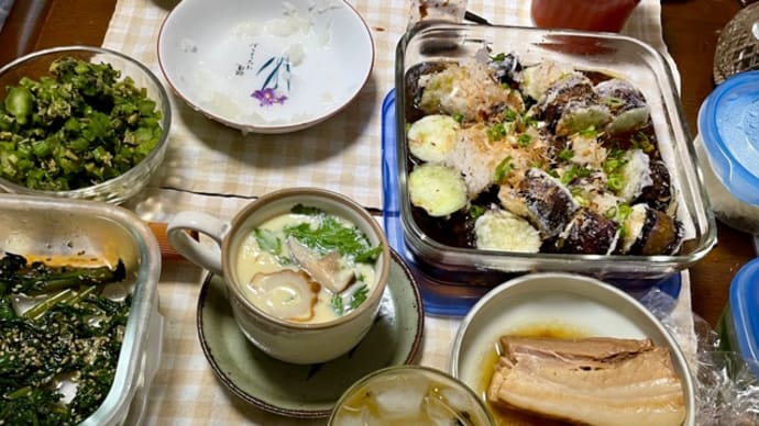 「揚げナス、豚の角煮、茶碗蒸し」はいぎ?