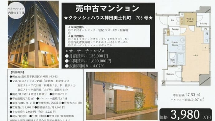 価格変更!売り出し中 クラッシィハウス神田美土代町705