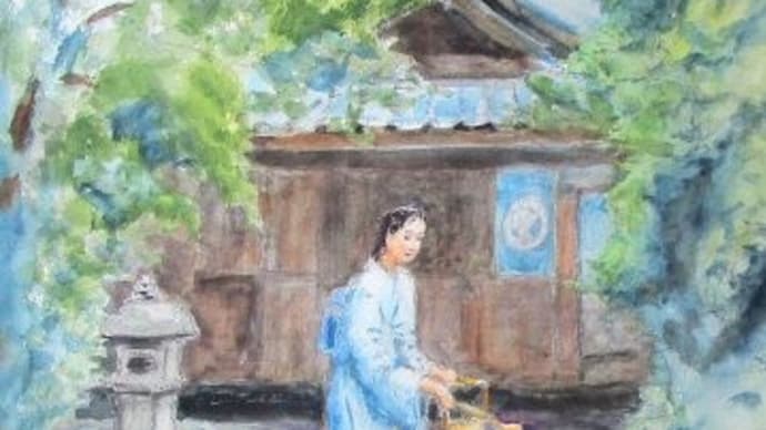 打ち水をする女性・・・を描いてみましたが・・・