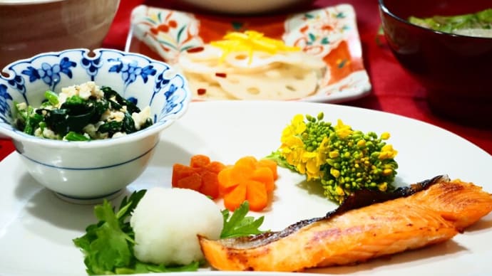 冬至の夜は☆鮭の西京焼き&かぼちゃと金時豆の煮もの☆