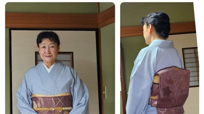 アススタントさんお二人は浴衣と留袖の他装、Mさんは振袖の練習