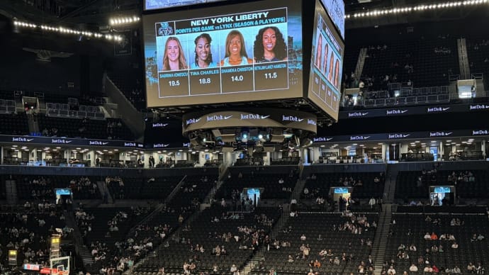 今、NYで最高の話題トップ2 ①NYヤンキース ワールド・シリーズ進出 ②NYリバティ(WNBA) 、最終 第5試合でリーグ優勝を決めた!!! で NYリバティ現地体験記(5)スタジアム全体像!