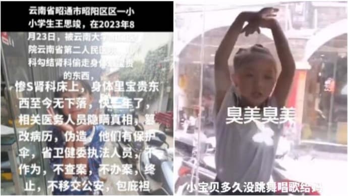 病院で不可解な死遂げた8歳女児 「臓器狩り」被害に遭った可能性=中国
