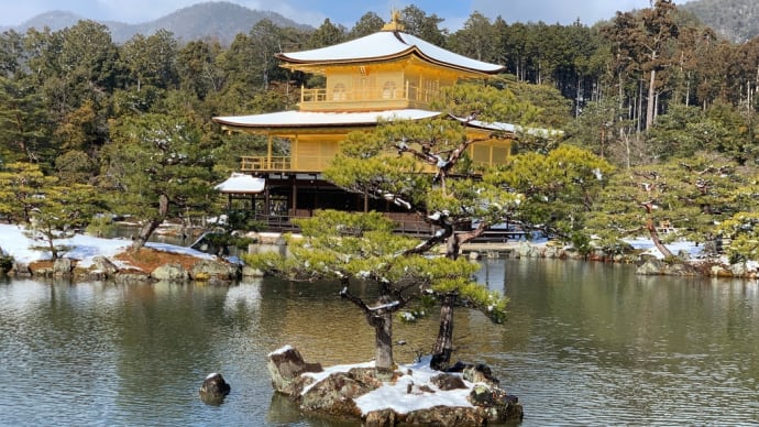 雪の金閣寺と鯛めし