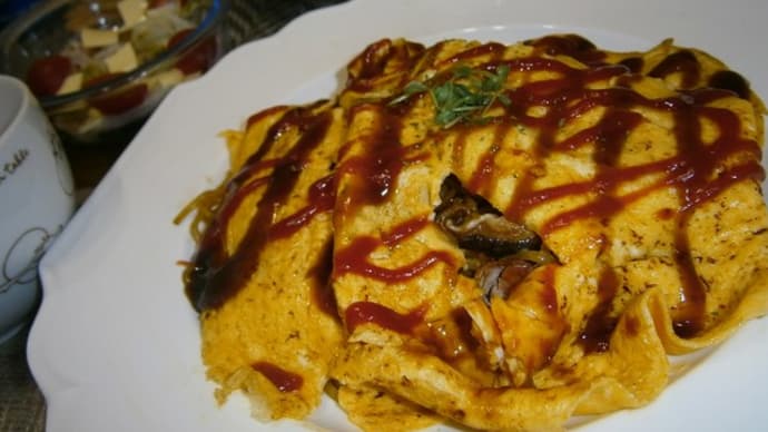 回文遊びと、オムそばの晩ご飯