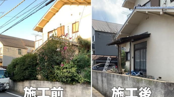 玄関前の植木を根本より伐採