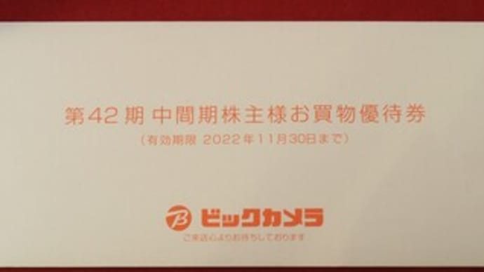 【株主優待(2022年2月権利確定)・配当(中間)】ビックカメラ(東P・3048) ~株主買物優待券~
