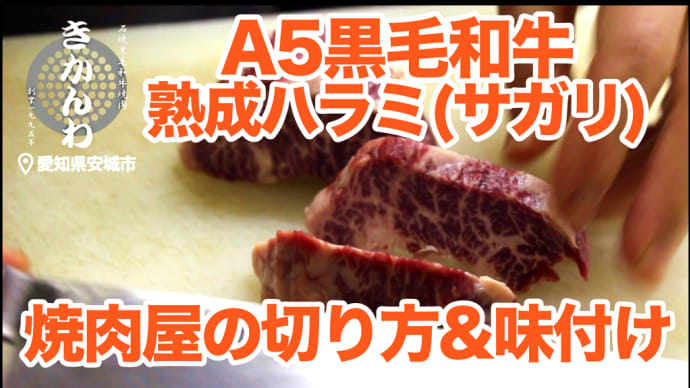 【和牛ハラミの切り方&味付け】老舗焼肉屋が最高級A5ランクの熟成ハラミ（サガリ）をさばき、調理する工程。How to cut Japanese wagyu outside skirt beef.