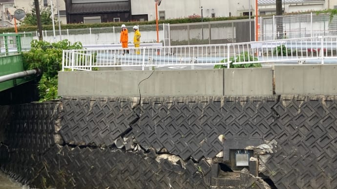 東除川の護岸に亀裂が😱