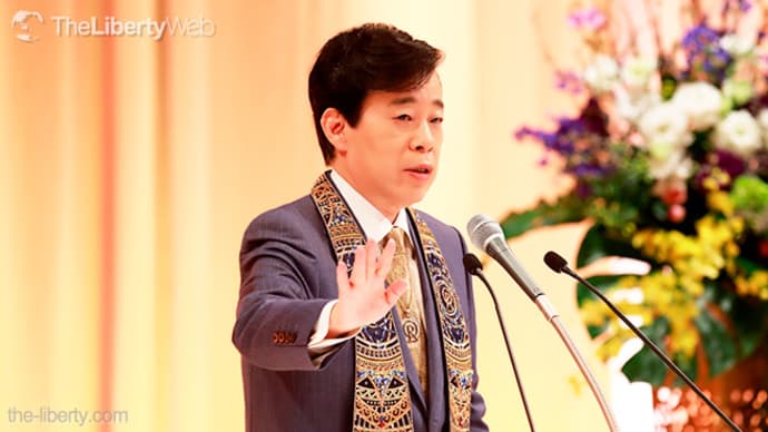 マスク無しで講演する大川総裁・コロナを死滅させる法