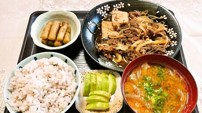 実家で朝食(すき焼き等)(2023年7月18日)